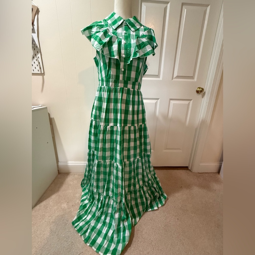 SHEIN Green and White Checkered Dress